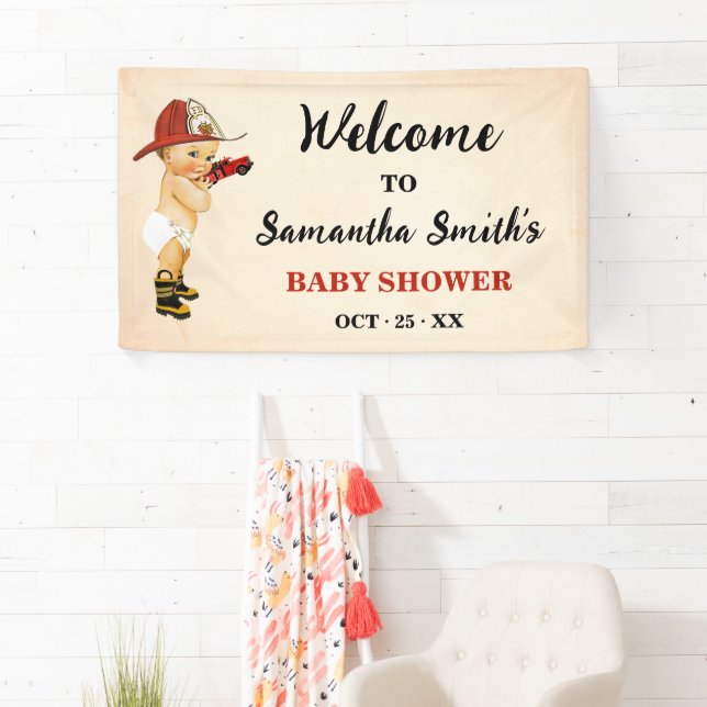 Little Baby Firefighter Welcome Baby Shower Banner (Insitu)