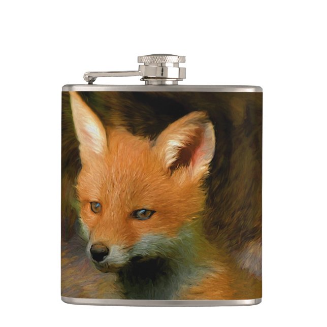 Little Baby Fox Cub Portrait Hip Flask (Front)