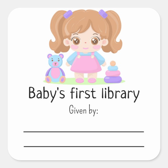 Little baby girl - Baby's first library Square Sticker (Front)