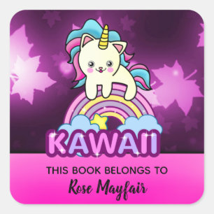 Little Baby Kitty Unicorn with Twinkle Autumn Square Sticker