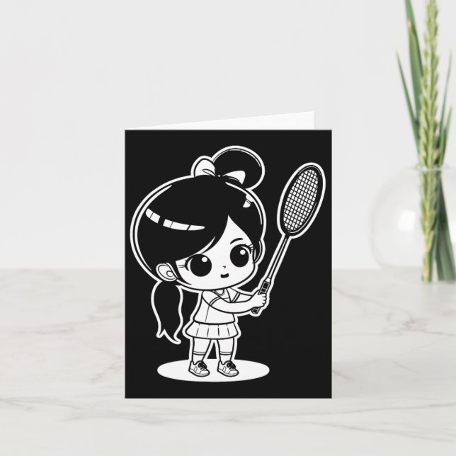 Little Badmintonist Cartoon Shuttle  Card (Front)