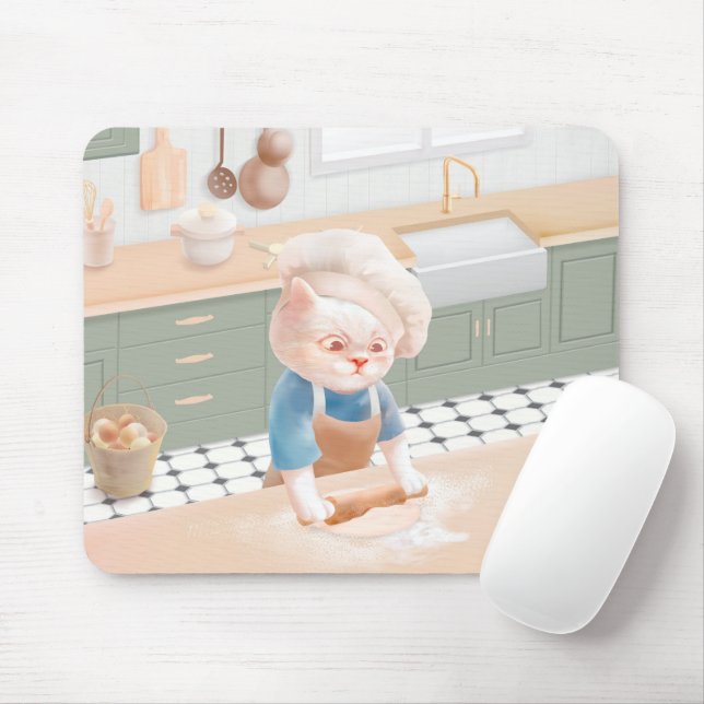 Little Baker Cat: Cozy Morning Kneading Art Mouse Pad (With Mouse)