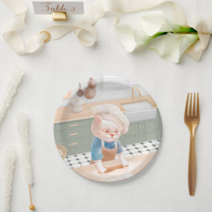 Little Baker Cat: Cozy Morning Kneading Art Paper Plate