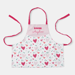 Little Baker Girl Personalised Heart Print Apron