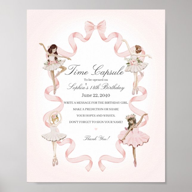 Little Ballerina Birthday Party Time Capsule Sign (Front)