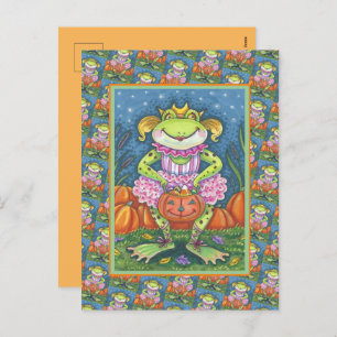 LITTLE BALLERINA FROG TRICK OR TREATING IN TUTU HOLIDAY POSTCARD