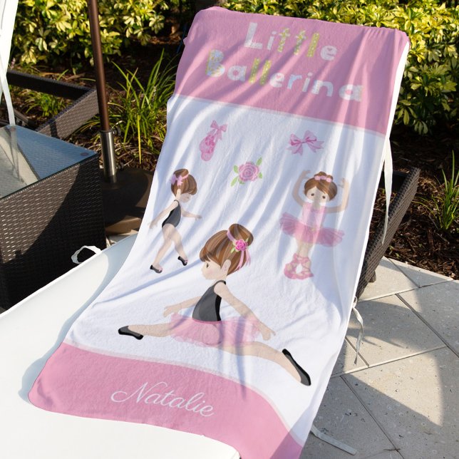 Little Ballerina Pink Ballet Girls Name Beach Towel (Creator Uploaded)