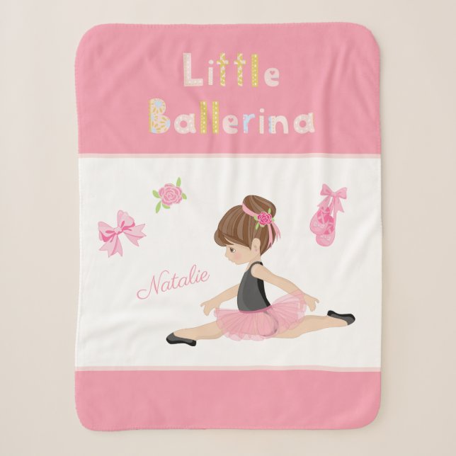 Little Ballerina Pink Ballet Girls Name Sherpa Blanket (Front)