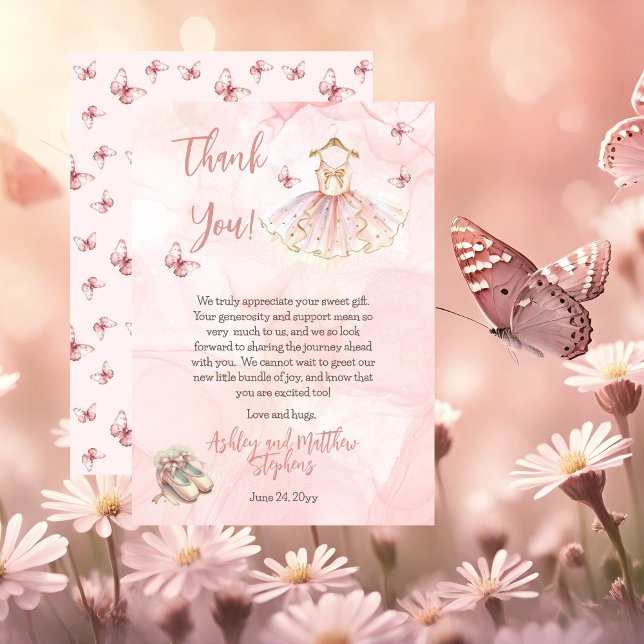 Little Ballerina Pink Girl Baby Shower Thank You Card ("A Sweet Little Ballerina Is On The Way & We're TUTU Excited!" Pink Girl Baby Shower Invitation)