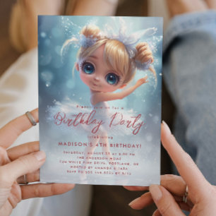 Little Ballerina White and Blue Birthday Party  Invitation