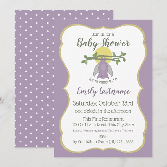 Little Bat Full Moon Baby Shower Invitation (Front/Back)