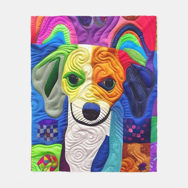 Little Beagle Puppy Quilt Like Design Fleece Blanket (Front)