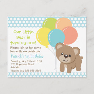 Little Bear and Balloons Birthday Party Invitation