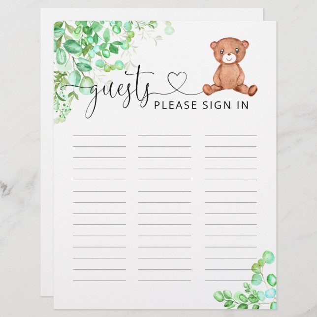 Little bear baby shower guests please sign In  (Front/Back)
