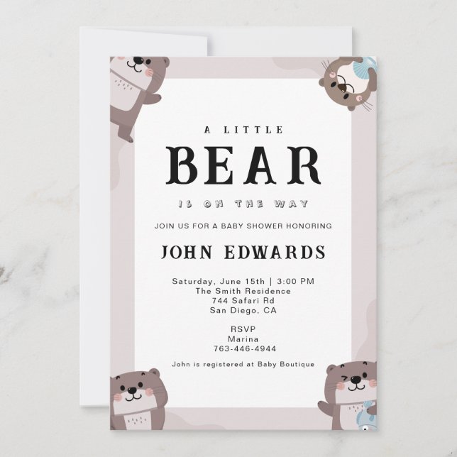Little Bear Baby Shower Invitation Design (Front)