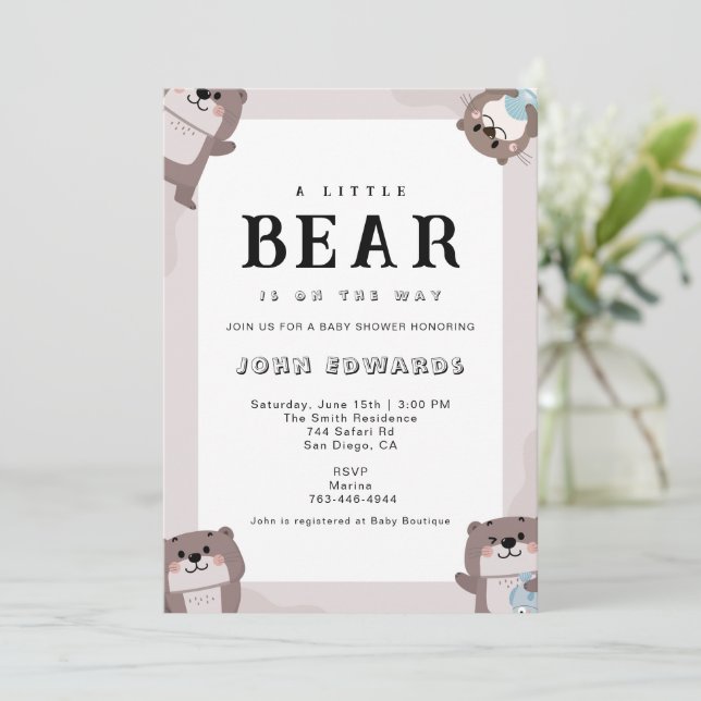 Little Bear Baby Shower Invitation Design (Debout devant)