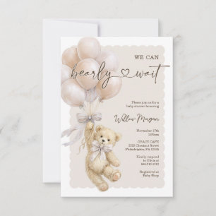 Little Bear Baby Shower Teddy Bear Balloons Invitation