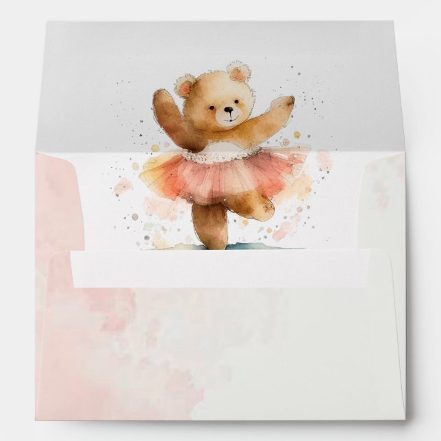 Little bear ballerina watercolor pink Birthday Envelope (Back (Bottom))