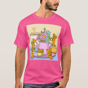 Little bear barista with coffee shop sticker bear T-Shirt