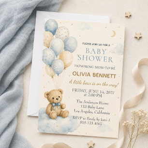 Little Bear Blue Baby Shower Invitation