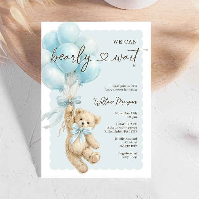 Little Bear Boy Baby Shower Teddy Bear Balloons Invitation (Creator Uploaded)