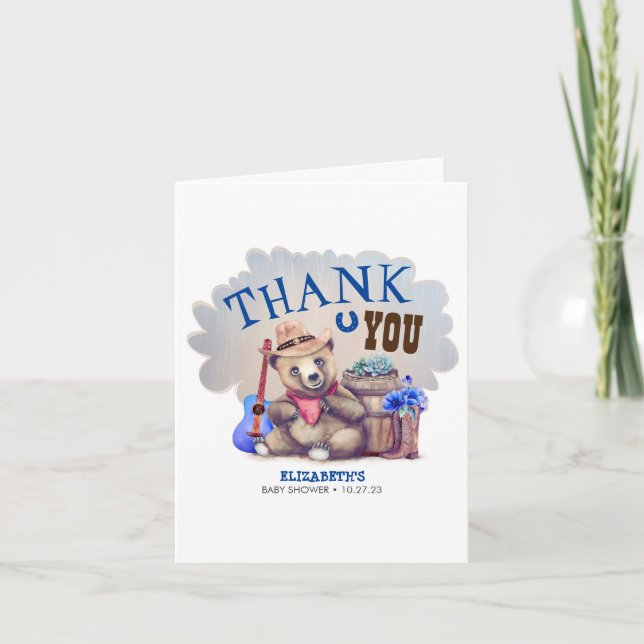 Little Bear Cowboy Baby Shower Thank You (Front)