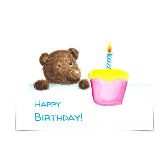 Little Bear Craving Pink Birthday Cupcake Card