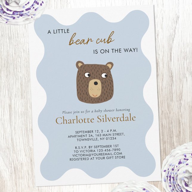 Little Bear Cub Baby Shower Invitation (Cute little bear cub personalized custom text baby shower invitation)