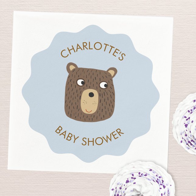 Little Bear Cub Baby Shower Personalized Napkin (Adorable little teddy bear cub personalized baby shower party paper napkins)