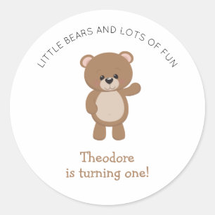 Little Bear Is Turning One First Birthday Woodland Classic Round Sticker