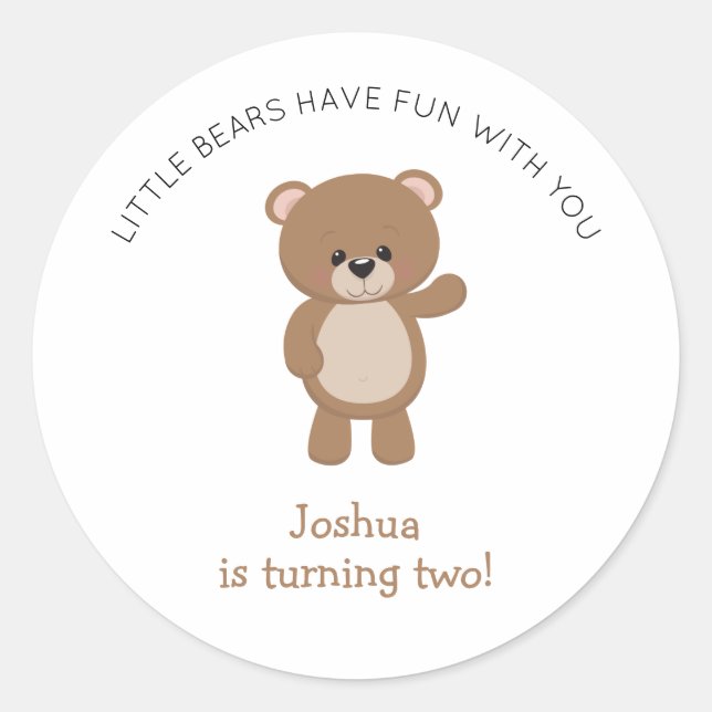 Little Bear Is Turning Two Woodland Theme Classic Round Sticker (Front)