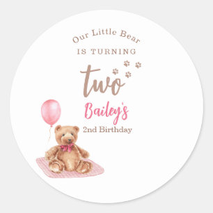 Little Bear Pink Any Age Birthday Classic Round Sticker