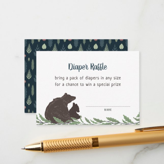 Little Bear Rustic Baby Shower Diaper Raffle Card (Front/Back In Situ)