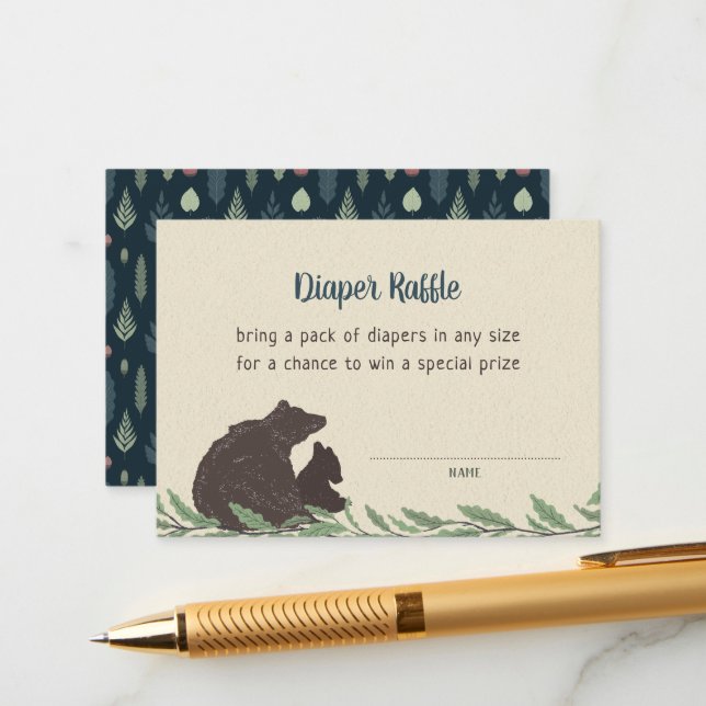 Little Bear Rustic Baby Shower Diaper Raffle Card (Front/Back In Situ)