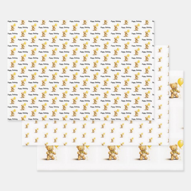 Little bear, Teddy Bear, Birthday, Baby Shower,  Wrapping Paper Sheet (Set)
