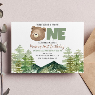 Little Bear Turning One 1st Birthday Invitation