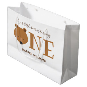 Little Bear Turning One Cute Animal First Birthday Large Gift Bag