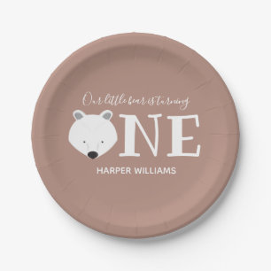 Little Bear Turning One Cute Animal First Birthday Paper Plate