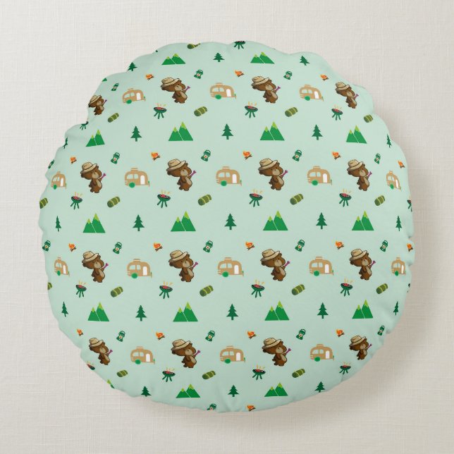 Little bear's camping trip round pillow (Front)