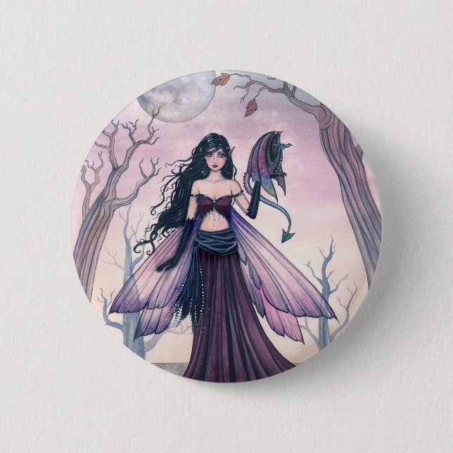 Little Beast Purple Fairy and Dragon Fantasy Art 2 Inch Round Button (Front)