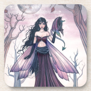 Little Beast Purple Fairy and Dragon Fantasy Art Coaster