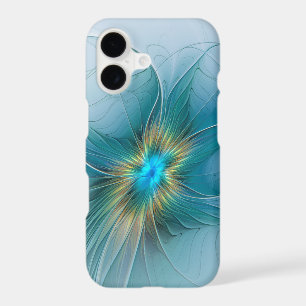 Little Beauty Modern Blue Gold Fractal Art Flower