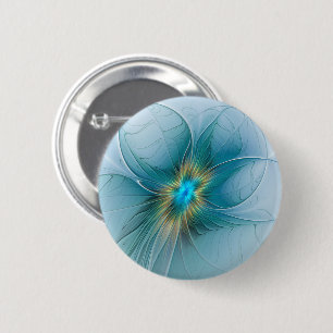 Little Beauty Modern Blue Gold Fractal Art Flower 2 Inch Round Button
