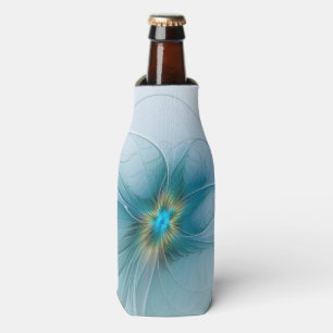 Little Beauty Modern Blue Gold Fractal Art Flower Bottle Cooler
