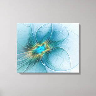 Little Beauty Modern Blue Gold Fractal Art Flower Canvas Print