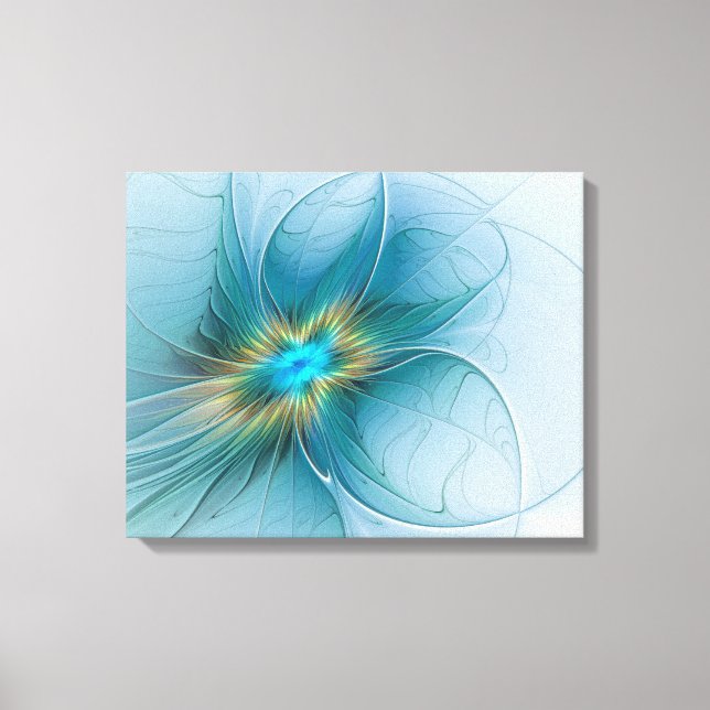 Little Beauty Modern Blue Gold Fractal Art Flower Canvas Print (Front)