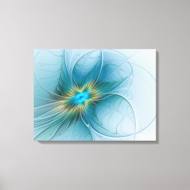 Little Beauty Modern Blue Gold Fractal Art Flower Canvas Print (Front)