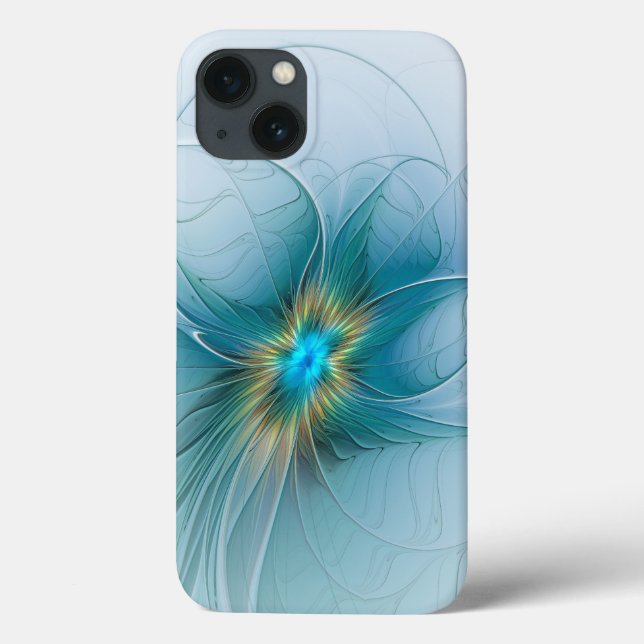 Little Beauty Modern Blue Gold Fractal Art Flower Case-Mate iPhone Case (Back)