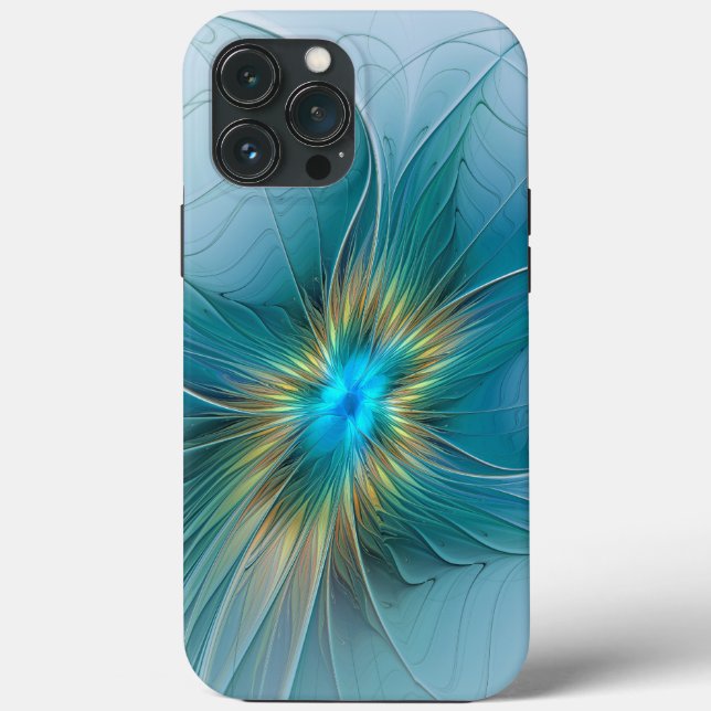 Little Beauty Modern Blue Gold Fractal Art Flower Case-Mate iPhone Case (Back)