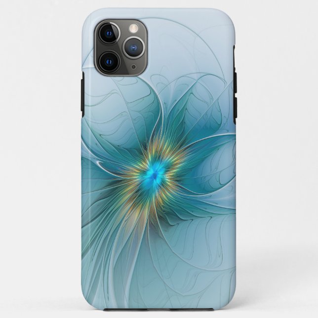 Little Beauty Modern Blue Gold Fractal Art Flower Case-Mate iPhone Case (Back)